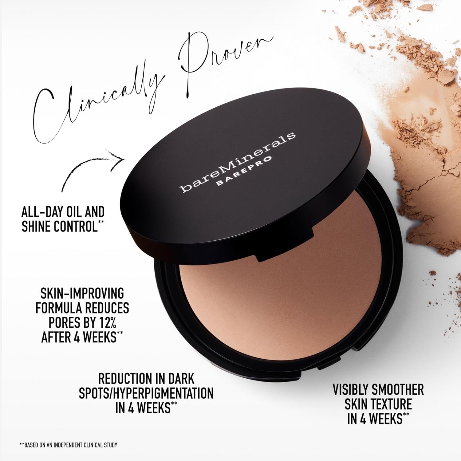 bareMinerals Barepro Skin-Perfecting Powder Foundation, Matte Pressed Powder Foundation Full Coverage with Plant-Based Squalene, Talc-Fee Pressed Powder Compact, Oil Control, Vegan