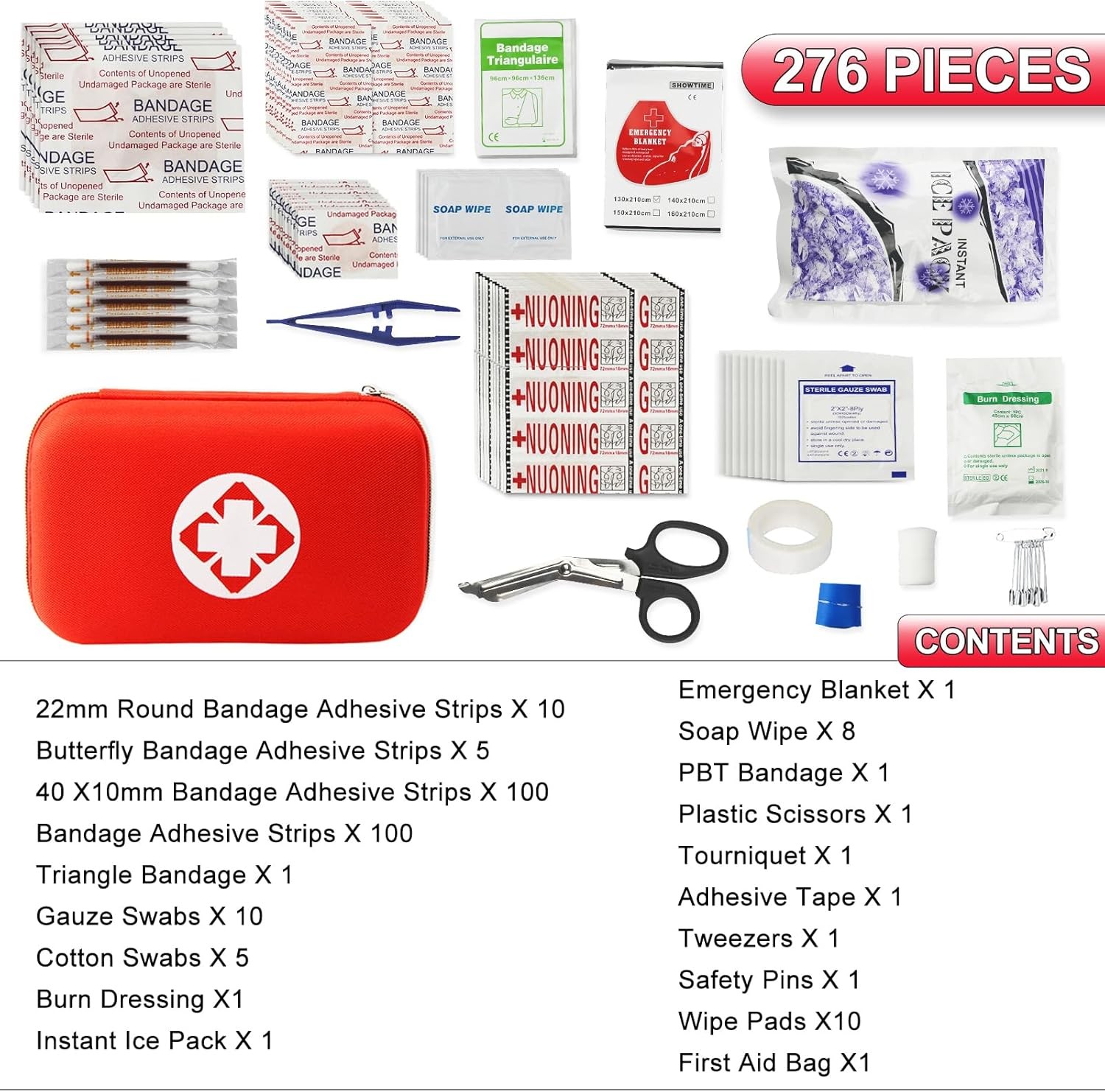 276PCS First Aid Kit Home Car Camping Hiking Emergency Supplies Small Compact Lovely Bag for School Outdoor, Basic Outdoor Essentials Survival Kit for Travel AMORNING