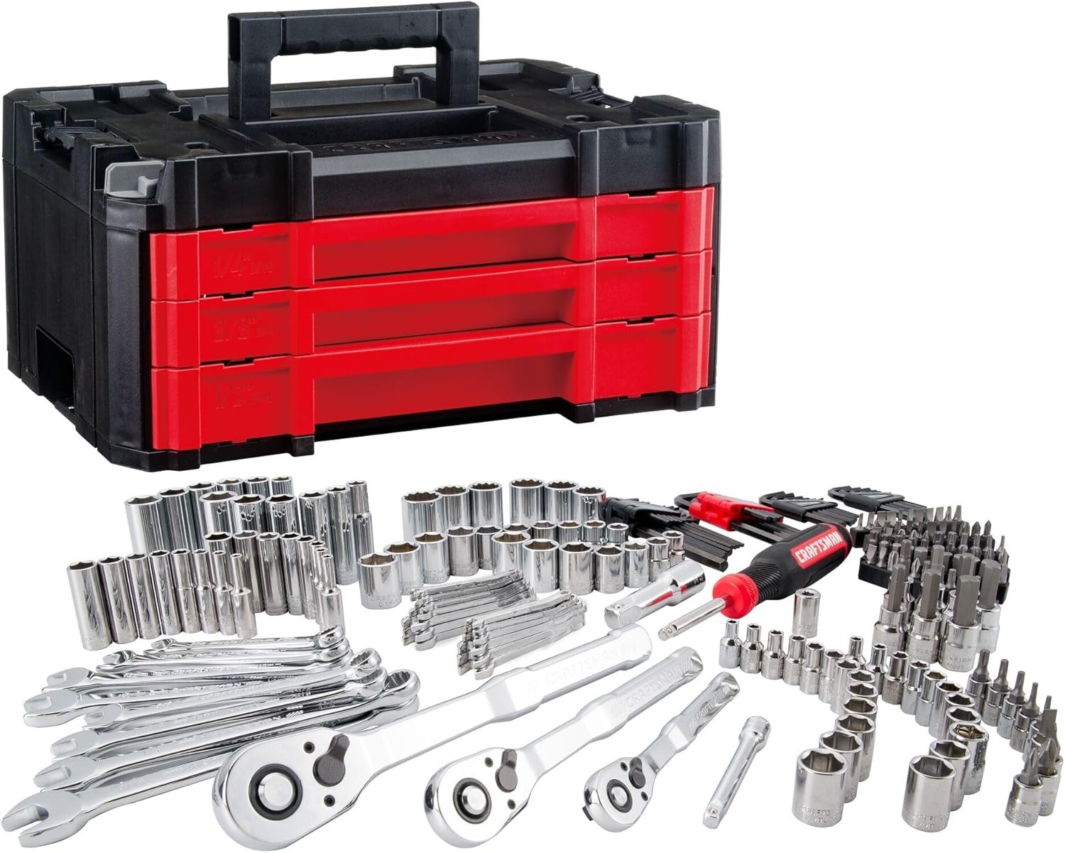 CRAFTSMAN Socket Set with Case VERSASTACK 230 Pcs Mechanics Tool Set, 1/4 in, 3/8 in, and 1/2 Drive, Standard and Deep Socket Set, Short and Long Arm Hex Keys (CMMT45306)