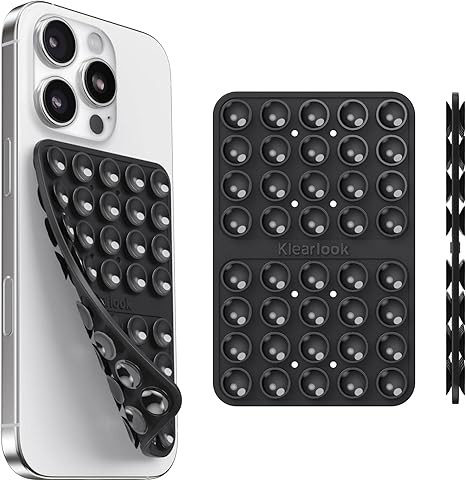 Klearlook Silicone Suction Cup Phone Case Mount Double Sided, Silicon Sticky Phone Grip with Higher Suction for Cell Phone, Hands-Free Phone Accessories Holder for Selfies and Videos, Black