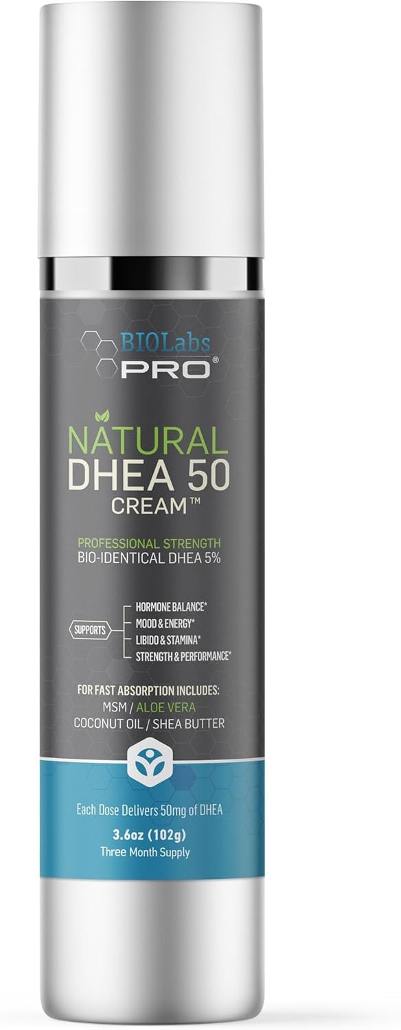 BIOLABS PRO Dhea Cream - Bioidentical Natural Dhea for Women Or Men - 50mg Per Dose - Three Month Supply - Luxury Bottle - 3.6oz